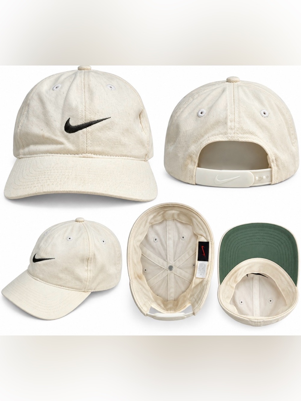 Nike Vintage Swoosh Snapback Hat Cream White Green Underbrim Baseball Cap